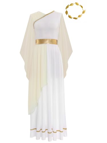 Aiihoo Damen Griechische Göttin Kostüm Antike Römische Göttin Kleid Toga Ärmellos Maxikleid + Lorbeerkranz Chiffon Tuch Königin Ägypten Fasching Kostüm Sekt S von Aiihoo