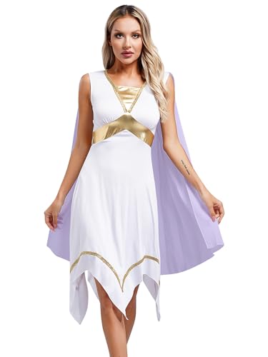 Aiihoo Damen Griechische Göttin Kostüm Antike Römische Königin Toga Ärmellos Minikleid mit Umhang Ägyptin Frauen Fasching Cosplay Outfits Lila 4XL von Aiihoo