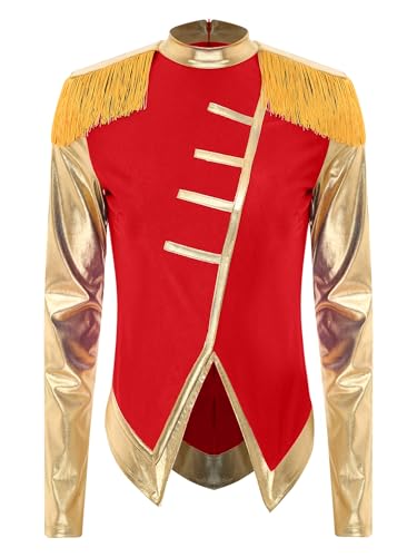 Aiihoo Damen Zirkusdirektor Kostüm Ringmaster Kostüm Langarm Metallic Jacke Mantel Smoking Jacke Showman Uniform Halloween Kostüm Karneval Party Rot 3XL von Aiihoo