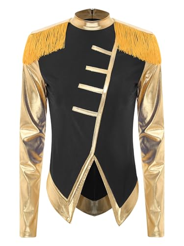 Aiihoo Damen Zirkusdirektor Kostüm Ringmaster Kostüm Langarm Metallic Jacke Mantel Smoking Jacke Showman Uniform Halloween Kostüm Karneval Party Schwarz XXL von Aiihoo