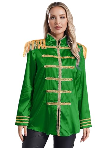 Aiihoo Damen Zirkusdirektor Kostüm Ringmaster Kostüm Langarm Satin Frack Jacke Mantel Smoking Anzugjacke Dompteur Uniform Halloween Karneval Kostüm Grün 3XL von Aiihoo