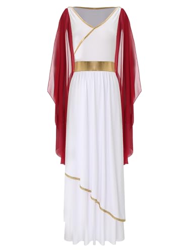 Aiihoo Griechische Göttin Kostüm Damen Römische Kleidung Göttin Kleid Toga Königin Kaiserin Kostüm Halloween Fasching Kostüm Maxikleid Burgundy 4XL von Aiihoo