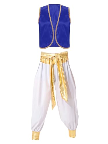 Aiihoo Herren Aladin Kostüm Glitzer Weste Ärmellos Top + Hose Pumphose Arabischer Prinz Kostüm Halloween Karneval Fasching Mottorarty Königsblau und Weiß XL von Aiihoo