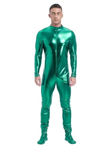 Aiihoo Herren Body Metallic Ganzkörperanzug Langarm Einteiler Overall Jumpsuit Gymnastikanzug Disco Tanzkostüm Karneval Fasching Kostüme Grün M von Aiihoo