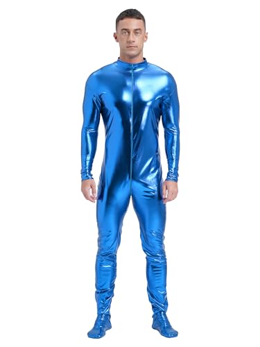 Aiihoo Herren Body Metallic Ganzkörperanzug Langarm Einteiler Overall Jumpsuit Gymnastikanzug Disco Tanzkostüm Karneval Fasching Kostüme Himmelblau 3XL von Aiihoo