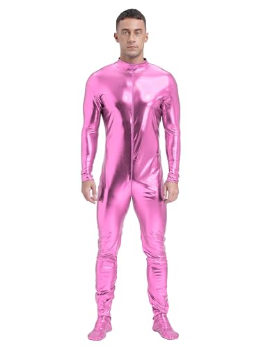 Aiihoo Herren Body Metallic Ganzkörperanzug Langarm Einteiler Overall Jumpsuit Gymnastikanzug Disco Tanzkostüm Karneval Fasching Kostüme Rosa XXL von Aiihoo