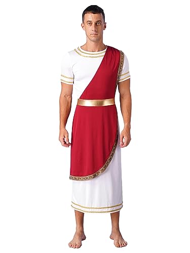 Aiihoo Herren Griechischer Gott Kostüm Deluxe Toga mit Schal Glänzend Gürtel Zeus Kostüm Erwachsener Kaiser von Rom Karneval Kostüm Mottoparty Burgundy 3XL von Aiihoo