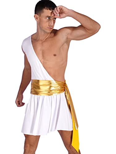 Aiihoo Herren Griechischer Reiter Kostüm Ein-Schulter Gott Römische Römer Toga Kostüm Strapsrock Minirock Halloween Kostüm Karneval Fasching Cosplay X Weiß M von Aiihoo