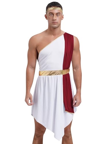 Aiihoo Herren Griechischer Reiter Kostüm Ein-Schulter Gott Römische Römer Toga Kostüm mir Haarreif Minirock Halloween Kostüm Karneval Fasching Cosplay Burgundy 3XL von Aiihoo