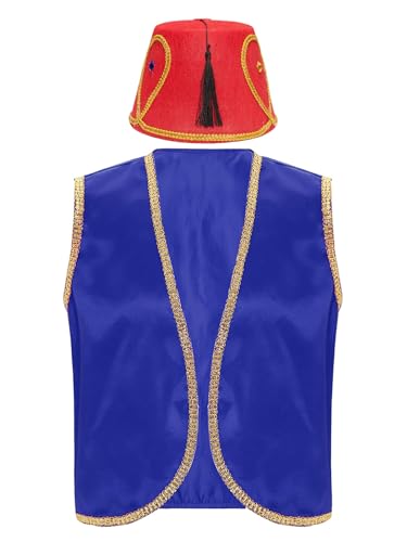 Aiihoo Herren Halloween Kostüm Arabischen Prinz Kostüm Satin Weste Gold Trim + Aladin Kostüm Hut Karneval Fasching Kostüm Mottoparty Königsblau L von Aiihoo