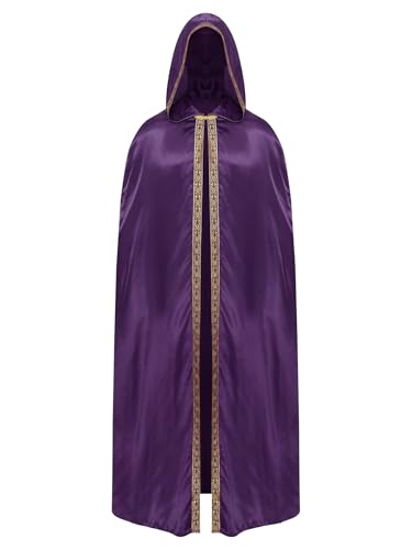 Aiihoo Herren Halloween Umhang mit Kapuzen Mittelalter Kapuzen Umhang Lang Robe Umhang Kostüm Vampir Kostüm Gothic Umhang Satin Cape Hexe Kostüm Violett 3XL von Aiihoo