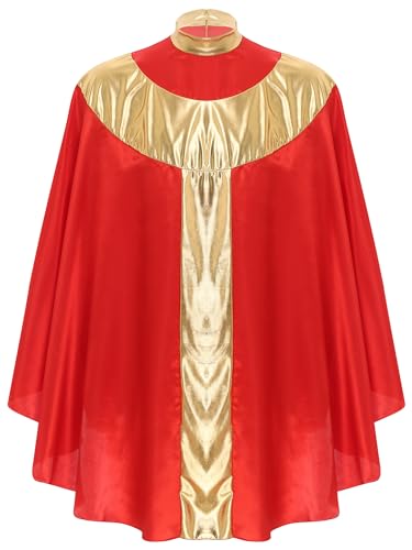 Aiihoo Herren Kostüm Kardinal Priester Bischof Cosplay Cape Umhang Glänzend Metallic Papst Poncho für Halloween Faschnig Party Burgundy M von Aiihoo
