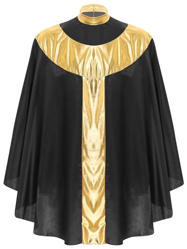 Aiihoo Herren Kostüm Kardinal Priester Bischof Cosplay Cape Umhang Glänzend Metallic Papst Poncho für Halloween Faschnig Party Schwarz L von Aiihoo