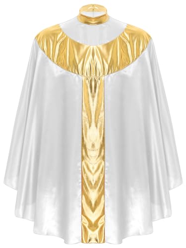 Aiihoo Herren Kostüm Kardinal Priester Bischof Cosplay Cape Umhang Glänzend Metallic Papst Poncho für Halloween Faschnig Party Weiß S von Aiihoo