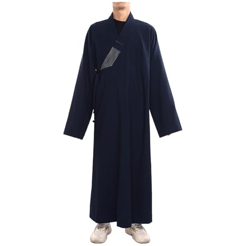 Aiihoo Herren Mönch Robe Mittelalterliche Renaissance Kostüm Priester Gewand Langarm Tunika Kleid Maxi Lang Wickelkleid Cosplay Outfits Navy blau M von Aiihoo