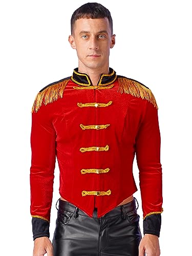 Aiihoo Herren Zirkus Kostüm Vintage Zirkusdirektor Ringmaster Kostüm Dompteur Frack Jacke Mantel Uniform Langarm Showman Halloween Kostüme Karneval Party Rot L von Aiihoo