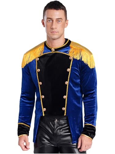 Aiihoo Herren Zirkusdirektor Kostüm Vintage Dompteur Kostüm Frack Jacke Samt Mantel Fransen Langarm Blazer Showman Kostüm Halloween Karneval Kostüm Blau 3XL von Aiihoo