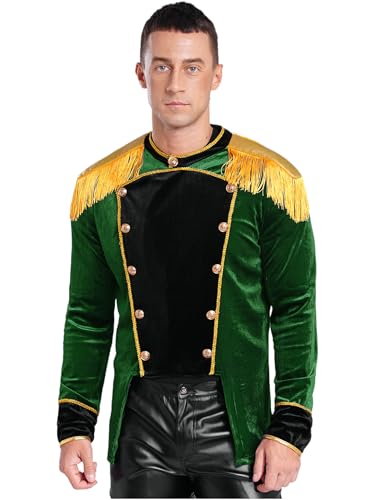 Aiihoo Herren Zirkusdirektor Kostüm Vintage Dompteur Kostüm Frack Jacke Samt Mantel Fransen Langarm Blazer Showman Kostüm Halloween Karneval Kostüm Grün 3XL von Aiihoo