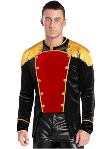 Aiihoo Herren Zirkusdirektor Kostüm Vintage Dompteur Kostüm Frack Jacke Samt Mantel Fransen Langarm Blazer Showman Kostüm Halloween Karneval Kostüm Schwarz 3XL von Aiihoo