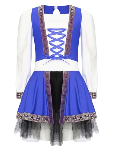 Aiihoo Kinder Mädchen Mittelalter Renaissance Kleid Prinzessin Kleider Mittelalterlich Viktorianischen Kleid Halloween Kostüm Karneval Mottoparty Blau 122-128 von Aiihoo