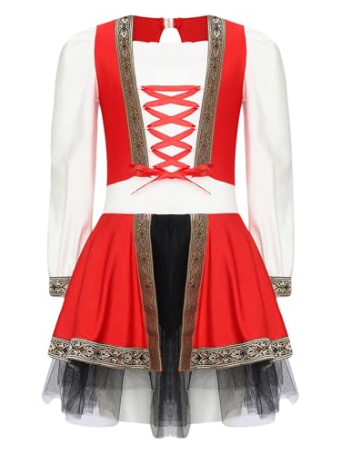 Aiihoo Kinder Mädchen Mittelalter Renaissance Kleid Prinzessin Kleider Mittelalterlich Viktorianischen Kleid Halloween Kostüm Karneval Mottoparty Rot 170-176 von Aiihoo