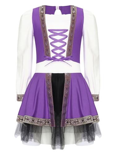 Aiihoo Kinder Mädchen Mittelalter Renaissance Kleid Prinzessin Kleider Mittelalterlich Viktorianischen Kleid Halloween Kostüm Karneval Mottoparty Violett 170-176 von Aiihoo