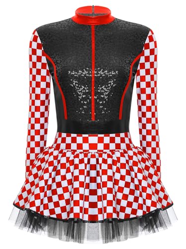 Aiihoo Rennfahrer Kostüm Damen Langarm Rennwagen Kostüm Kleid mit Reißverschluss Pailletten Rennfahrer Jumpsuit mit Rock Karneval Fasching Kostüm Schwarz L von Aiihoo