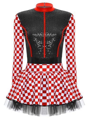 Aiihoo Rennfahrer Kostüm Damen Langarm Rennwagen Kostüm Kleid mit Reißverschluss Pailletten Rennfahrer Jumpsuit mit Rock Karneval Fasching Kostüm Schwarz M von Aiihoo