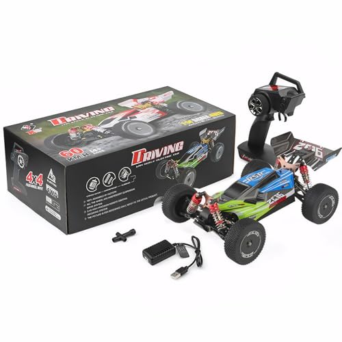 Ailan 144001 RC Auto, 4WD 2,4 GHz 60 km/h Hochgeschwindigkeits-Fernbedienungsauto Offroad RC Trucks, RC Buggy im Maßstab 1:14 mit RTR Chassis aus Aluminiumlegierung, 550 Motor (Grün) von Ailan