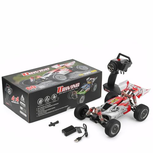 Ailan 144001 RC Auto, 4WD 2,4 GHz 60 km/h Hochgeschwindigkeits-Fernbedienungsauto Offroad RC Trucks, RC Buggy im Maßstab 1:14 mit RTR Chassis aus Aluminiumlegierung, 550 Motor (Rot) von Ailan