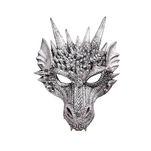 Ailan Bunte Cosplay Tiermaske für Halloween und Ostergeschenke, PU Cosplay Maske, Cosplay Drachenmaske, Party Maske, Silber schwarz von Ailan