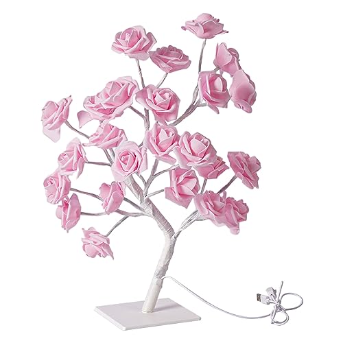 Ailan Farbwechselnde, beleuchtete Rosenlampe, ferngesteuert, energiesparend, künstliche Bonsai Baum Lichter, breite Anwendung, PVC, Rosa Rose, weißer Stab von Ailan