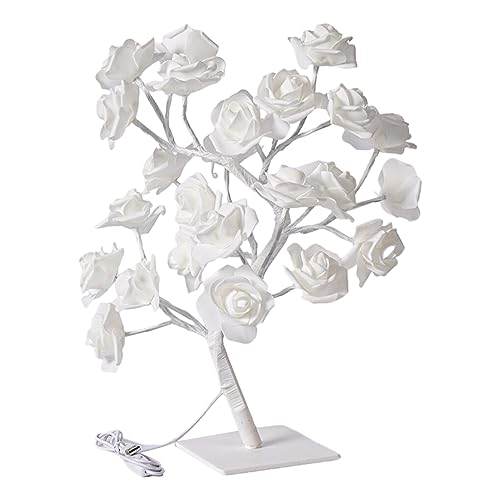 Ailan Farbwechselnde, beleuchtete Rosenlampe, ferngesteuert, energiesparend, künstliche Bonsai Baum Lichter, breite Anwendung, PVC, weiße Rose und Stab von Ailan