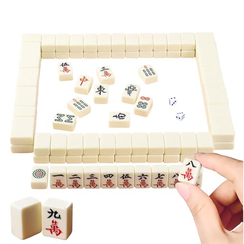 Ailelan Mini Mahjong Set, 23MM Traditionelles Chinesisches Mahjong Steine für Reise, 144 Majong mit 2 Würfeln und Aufbewahrungstasche, Mini Mah-Jongg Reise Brettspiele für Erwachsene Kinder Familie von Ailelan