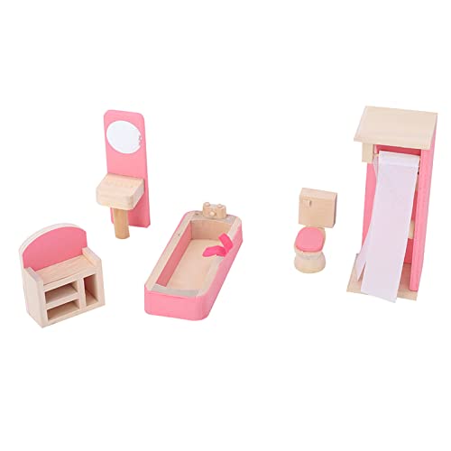 Mini-Puppenhaus-Möbelset aus Lebensechtem Holz für EIN Puppenhaus Im Maßstab 1:12 – Komplette Kollektion für Wohnzimmer, Küche, Schlafzimmer und Mehr (Toilette) von Ailgely