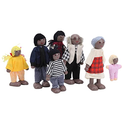 Miniatur-Familienpuppenfiguren, Spielzeugset aus Kiefernholz, Pädagogisches Puppenhauszubehör für (7 Schwarze Puppen) von Ailgely