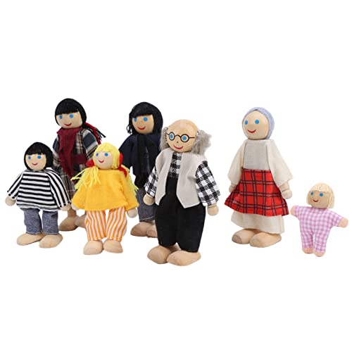 Miniatur-Familienpuppenfiguren, Spielzeugset aus Kiefernholz, Pädagogisches Puppenhauszubehör für (Neue Puppe mit 7 Mündern) von Ailgely