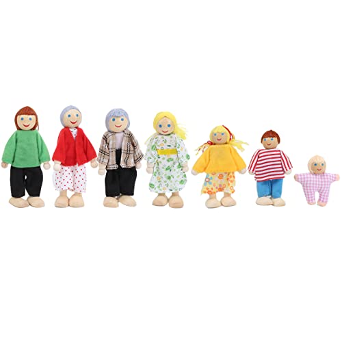 Miniatur-Familienpuppenfiguren, Spielzeugset aus Kiefernholz, Pädagogisches Puppenhauszubehör für (Puppe 7 Mund) von Ailgely