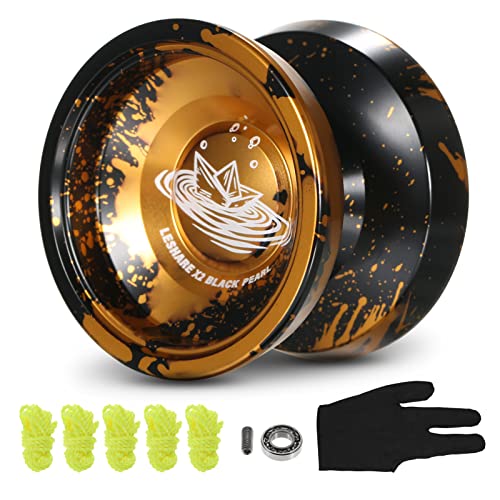 Yoyo-Ball aus Aluminium, Stabile Hochgeschwindigkeitsroutine, Eloxierte Oberflächenbehandlung, Sanftes, Leises Drehen, Yoyo-Schnurhandschuh Als (Schwarz und Gold) von Ailgely