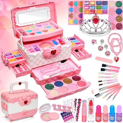 Kinderschminke Set Schminkkoffer Mädchen - 63 PCS Waschbar Schminke Kinder Make Up Set Mädchen Spielzeug, Geburtstag Weihnachts Geschenk Mädchen 3 4 5 6 7 8 9 10 Jahre von Aimiffy