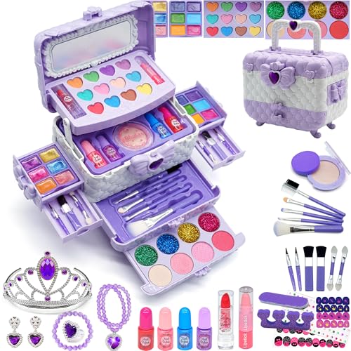 Kinderschminke Set Schminkkoffer Mädchen - 63 PCS Waschbar Schminke Kinder Make Up Set Mädchen Spielzeug, Geburtstag Weihnachts Geschenk Mädchen 3 4 5 6 7 8 9 10 Jahre（Morado claro） von Aimiffy