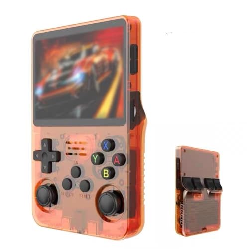 R36S Handheld-Spielekonsole, 8,9 cm, Retro-Handheld-Videospielkonsolen, eingebauter Akku, tragbarer Stil, Handheld-System, violett transparent von Ainiupi