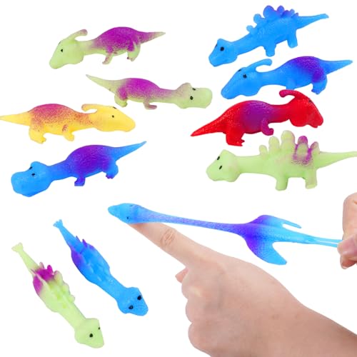 Ainiv 10 Stück Dinosaurier-Fingerspielzeug, Dinosaurier Schleuder Spielzeug, Slingshot Dinosaur Finger Toys, Lustige Fliegende Dinosaurier Schleuder Spielzeug, Dinosaurier Partyspielzeug für Kinder von Ainiv