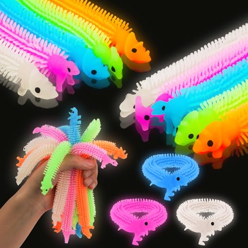 Ainiv Dinosaurier Stretchy String Spielzeug, 10 Glow in The Dark Sensory Stressabbau Spielzeug Squeeze, Stretchy Strings Sensorische Fidget Spielzeug für Kinder Erwachsene mit Autismus ADHD Therapie von Ainiv