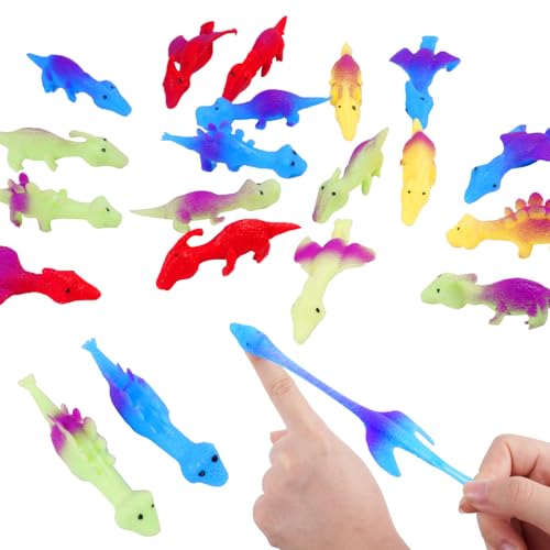 Ainiv 20 Stück Dinosaurier-Fingerspielzeug, Dinosaurier Schleuder Spielzeug, Slingshot Dinosaur Finger Toys, Lustige Fliegende Dinosaurier Schleuder Spielzeug, Dinosaurier Partyspielzeug für Kinder von Ainiv