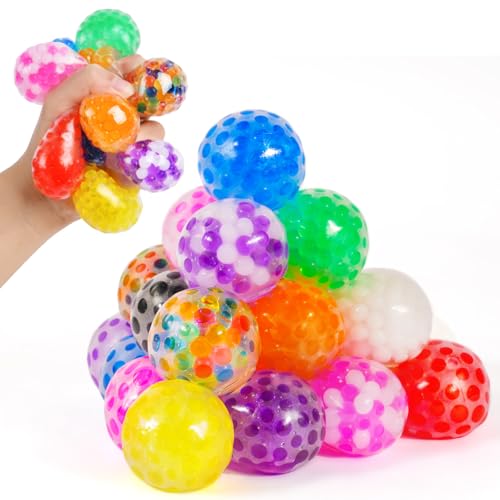 Ainiv 24 Stück Anti Stress Spielzeug Set Mesh Stressbälle Squishy Balls mit Wasser Perle Stressball zum Kneten Knetball für Hände Therapie, Squeeze Ball zum entspannen für Angst abbauen und Beruhigung von Ainiv