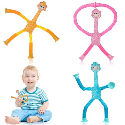 Ainiv 3 Stück Teleskop-Saugnapf Alpaka Spielzeug, Sensorisches Alpaka Spielzeug, Telescopic Suction Cup Alpaka Toy, Lustiges Pädagogisches Stressabbau-Spielzeug für Kinder und Erwachsene von Ainiv