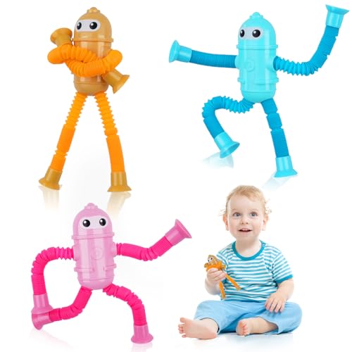 Ainiv 3 Stück Teleskop-Saugnapf Roboter Spielzeug, Sensorisches Oval Roboter Spielzeug, Telescopic Suction Cup Roboter Toy, Lustiges Pädagogisches Stressabbau-Spielzeug für Kinder und Erwachsene von Ainiv