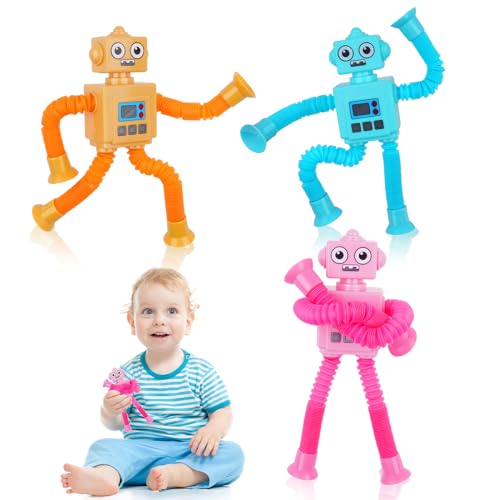 Ainiv 3 Stück Teleskop-Saugnapf Roboter Spielzeug, Sensorisches Quadrat Roboter Spielzeug, Telescopic Suction Cup Roboter Toy, Lustiges Pädagogisches Stressabbau-Spielzeug für Kinder und Erwachsene von Ainiv