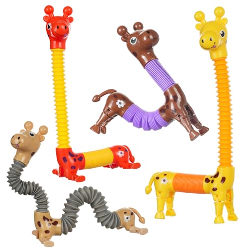 Ainiv 4 Stück Teleskop Giraffe Spielzeug, Sensorisches Giraffen-Spielzeug, Pop Tubes Drehbares 360°, Anti Stress Fidget Toys, Lustiges Pädagogisches Stressabbau-Spielzeug Mitgebsel Kindergeburtstag von Ainiv